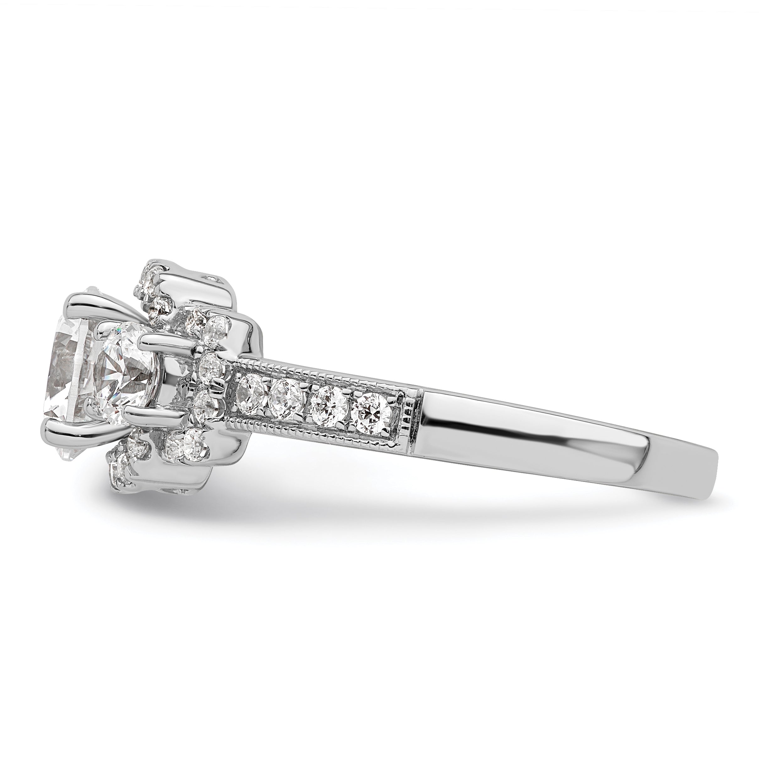 1.00ct. CZ Solid Real 14K White 3-Stone Halo Engagement Ring