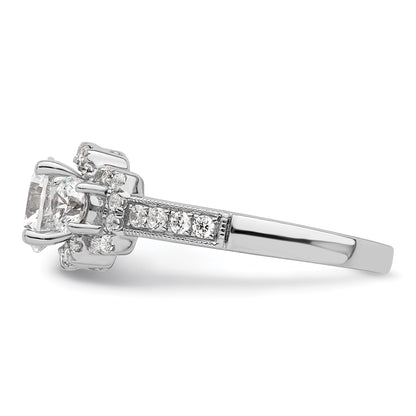 1.00ct. CZ Solid Real 14K White 3-Stone Halo Engagement Ring