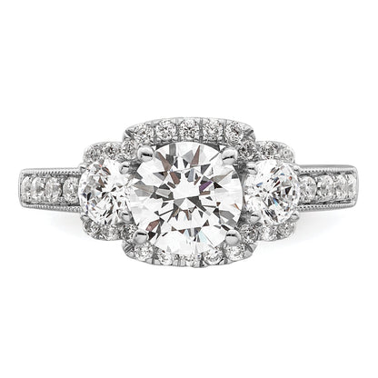 1.00ct. CZ Solid Real 14K White 3-Stone Halo Engagement Ring