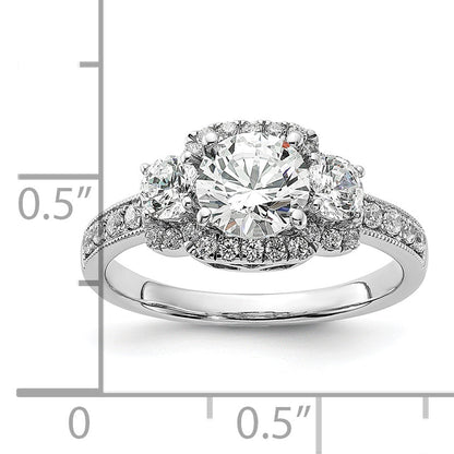 1.00ct. CZ Solid Real 14K White 3-Stone Halo Engagement Ring