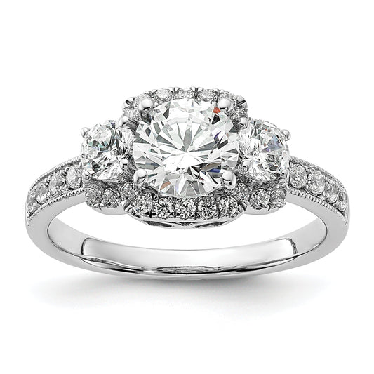 1.00ct. CZ Solid Real 14K White 3-Stone Halo Engagement Ring