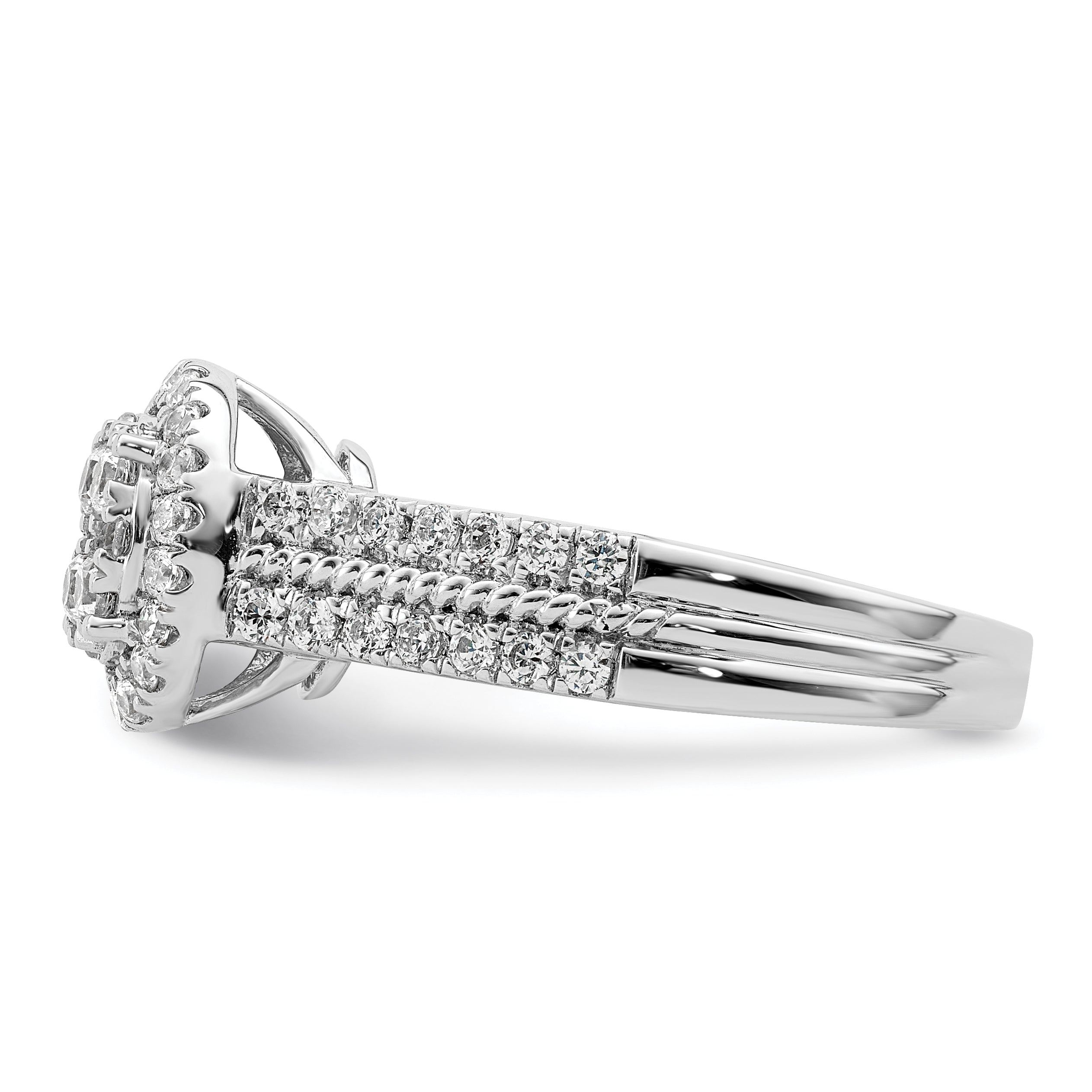 0.75ct. CZ Solid Real 14k White Complete Dia. Oval Halo Cluster Engagement Ring