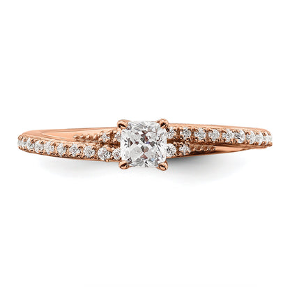 0.33ct. CZ Solid Real 14K Rose Gold Polish Complete Cushion Dia. Engagement Ring