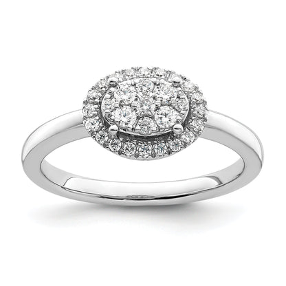 0.30ct. CZ Solid Real 14k White Complete Dia. Oval Halo Cluster Engagement Ring