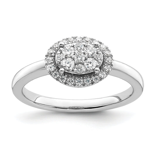 0.30ct. CZ Solid Real 14k White Complete Dia. Oval Halo Cluster Engagement Ring
