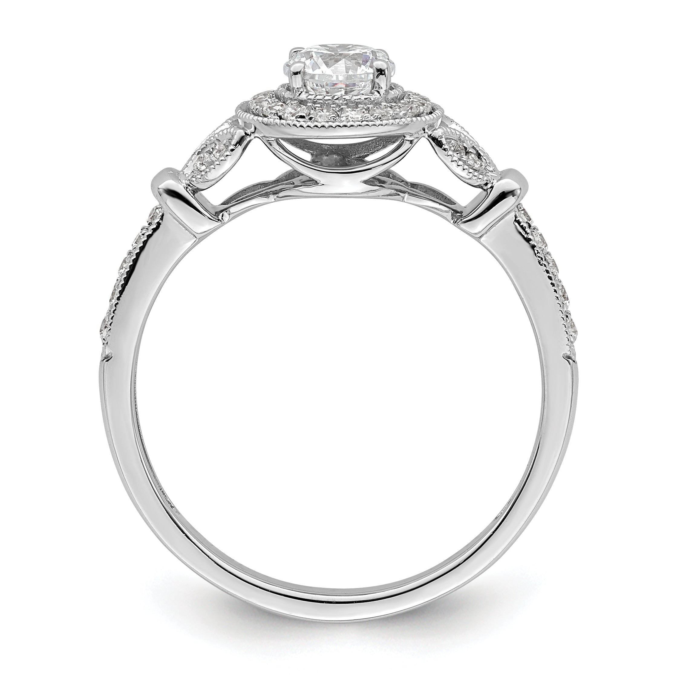 0.40ct. CZ Solid Real 14K White Gold Vintage Round Halo Dia. Complete Engagement Ring