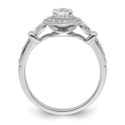 0.40ct. CZ Solid Real 14K White Gold Vintage Round Halo Dia. Complete Engagement Ring