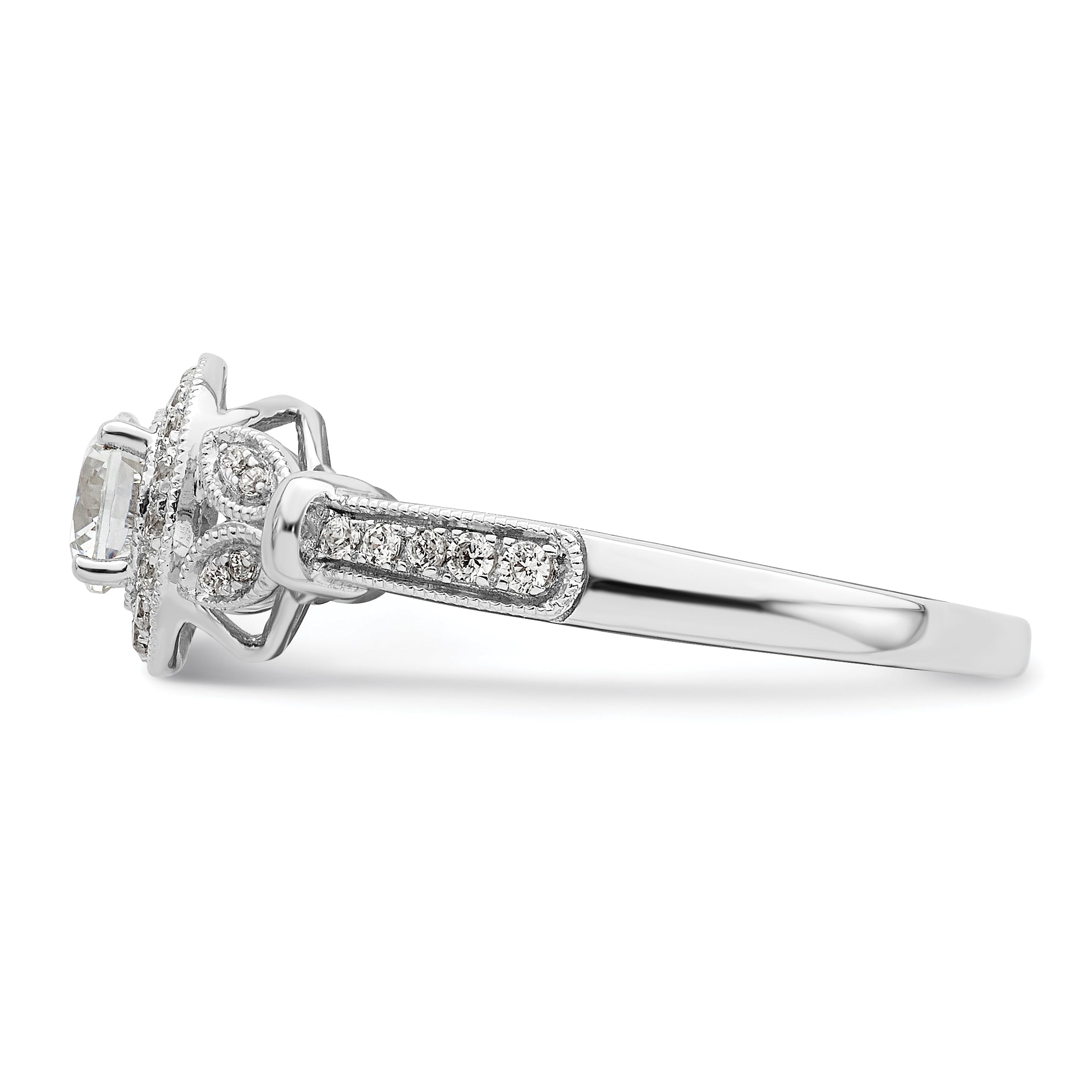 0.40ct. CZ Solid Real 14K White Gold Vintage Round Halo Dia. Complete Engagement Ring