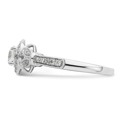 0.40ct. CZ Solid Real 14K White Gold Vintage Round Halo Dia. Complete Engagement Ring