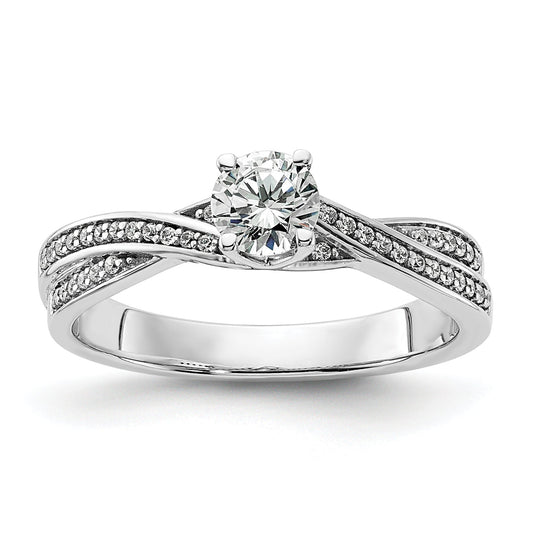 0.40ct. CZ Solid Real 14k White Gold Round Complete By-Pass Engagement Ring
