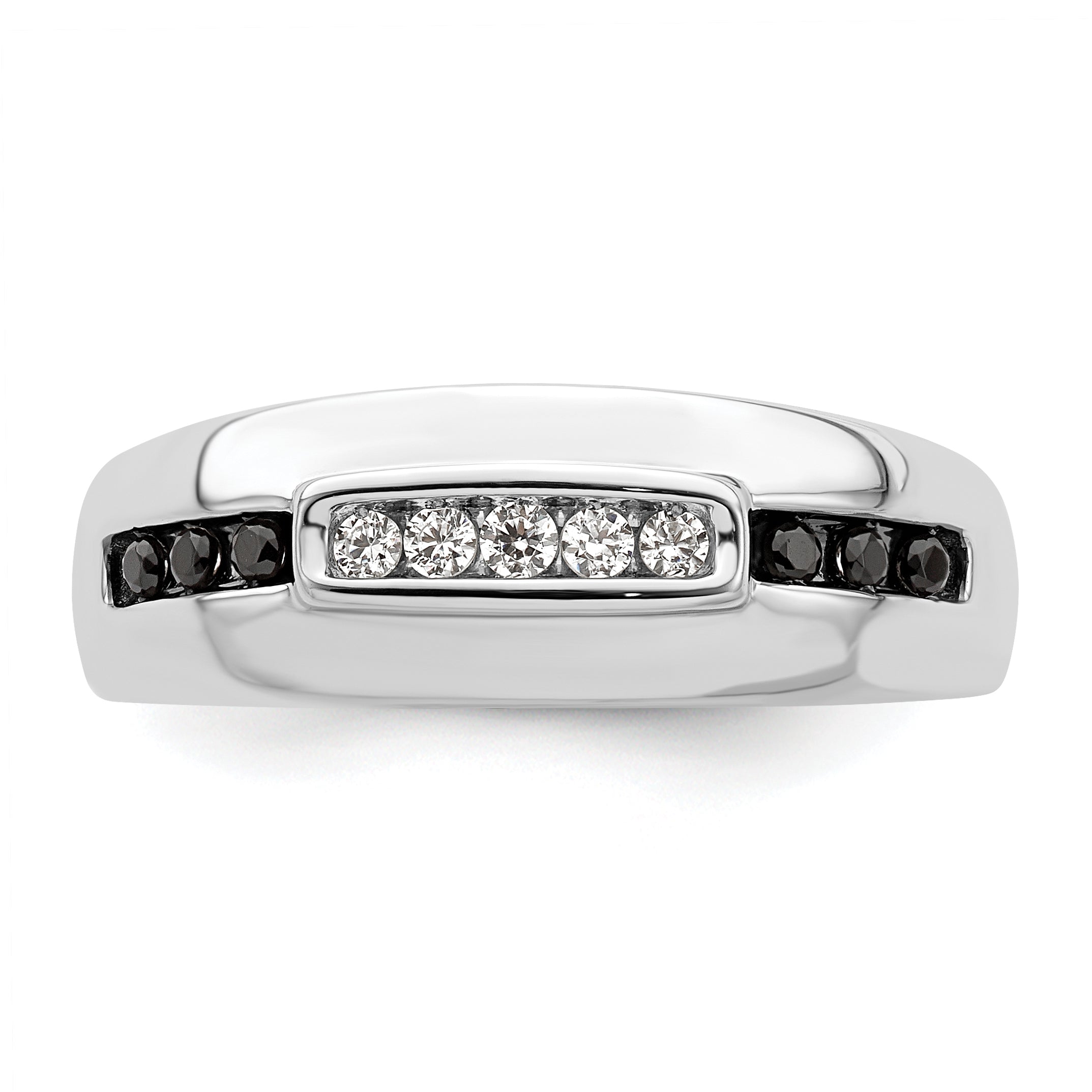 0.25ct. CZ Solid Real 14K White Gold Complete White and Black Men's Ring