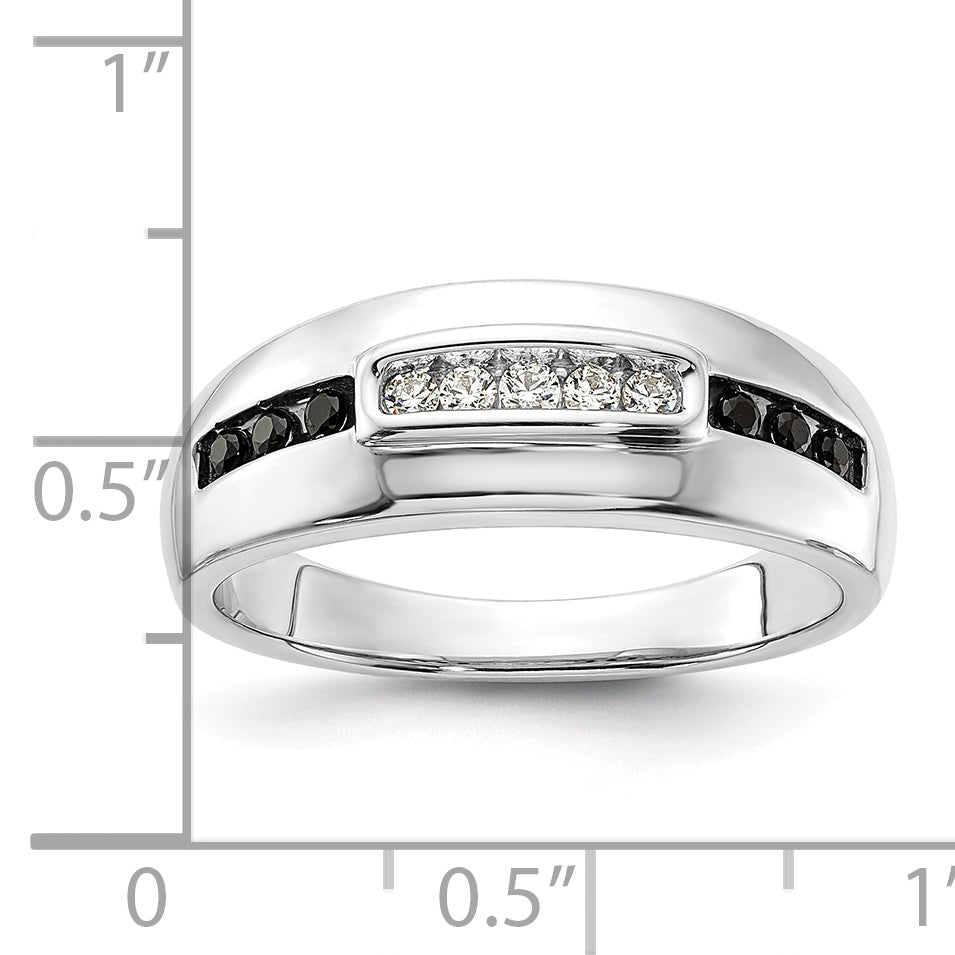 0.25ct. CZ Solid Real 14K White Gold Complete White and Black Men's Ring
