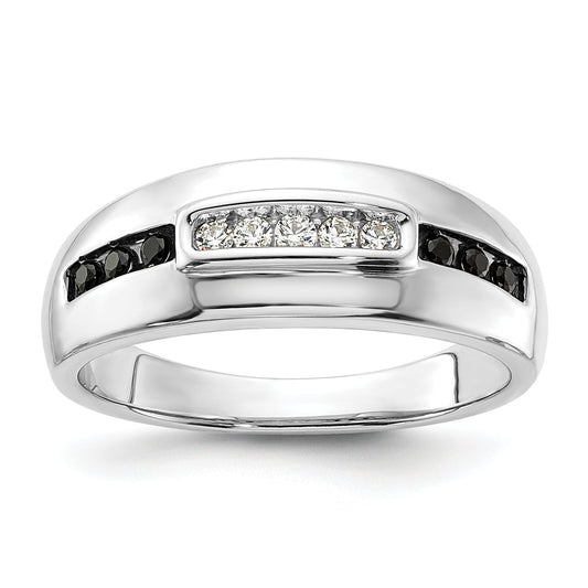 0.25ct. CZ Solid Real 14K White Gold Complete White and Black Men's Ring