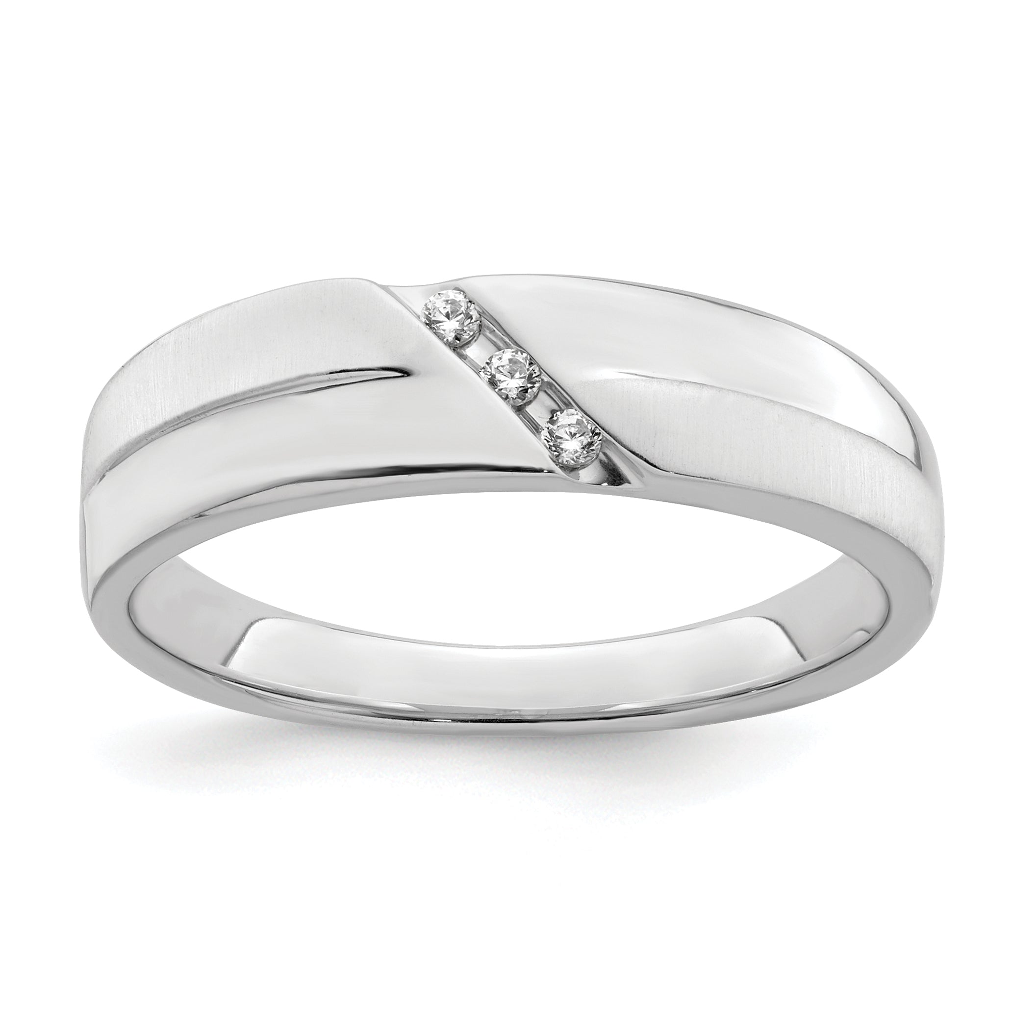 0.06ct. CZ Solid Real 14K White Gold Satin u0026 Polished Men's Wedding Band Ring