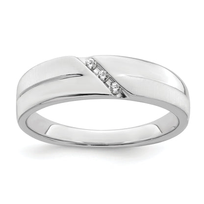 0.06ct. CZ Solid Real 14K White Gold Satin u0026 Polished Men's Wedding Band Ring