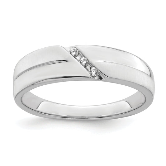 0.06ct. CZ Solid Real 14K White Gold Satin u0026 Polished Men's Wedding Band Ring