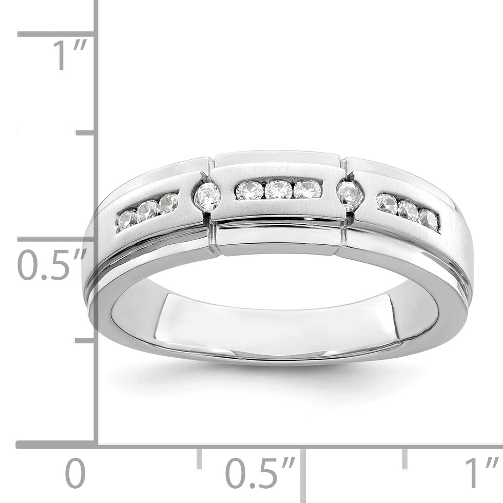 0.25ct. CZ Solid Real 14K White Gold Satin u0026 Polished Complete Men's Ring