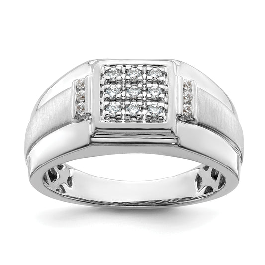 0.25ct. CZ Solid Real 14K White Gold Complete Cluster Men's Ring