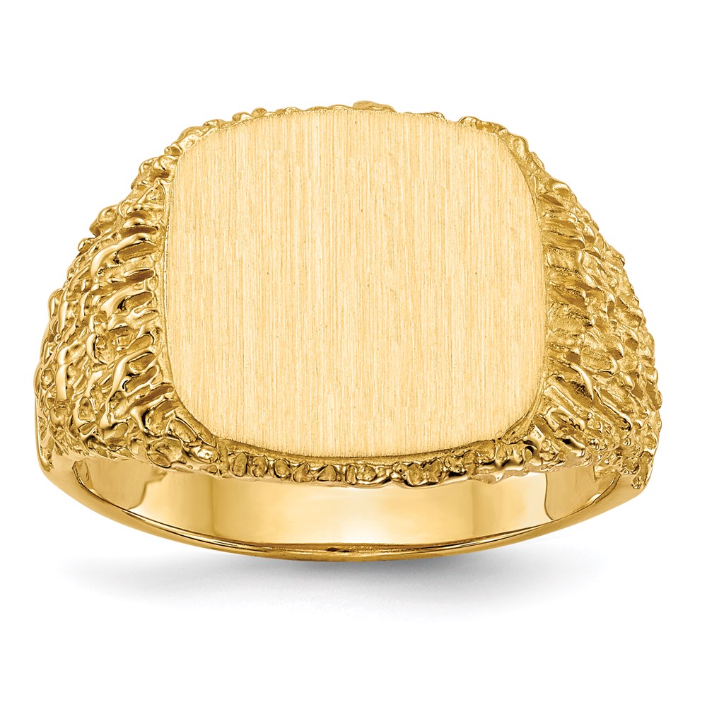 14k yellow gold 13 5x13 5mm open back mens signet ring rs385