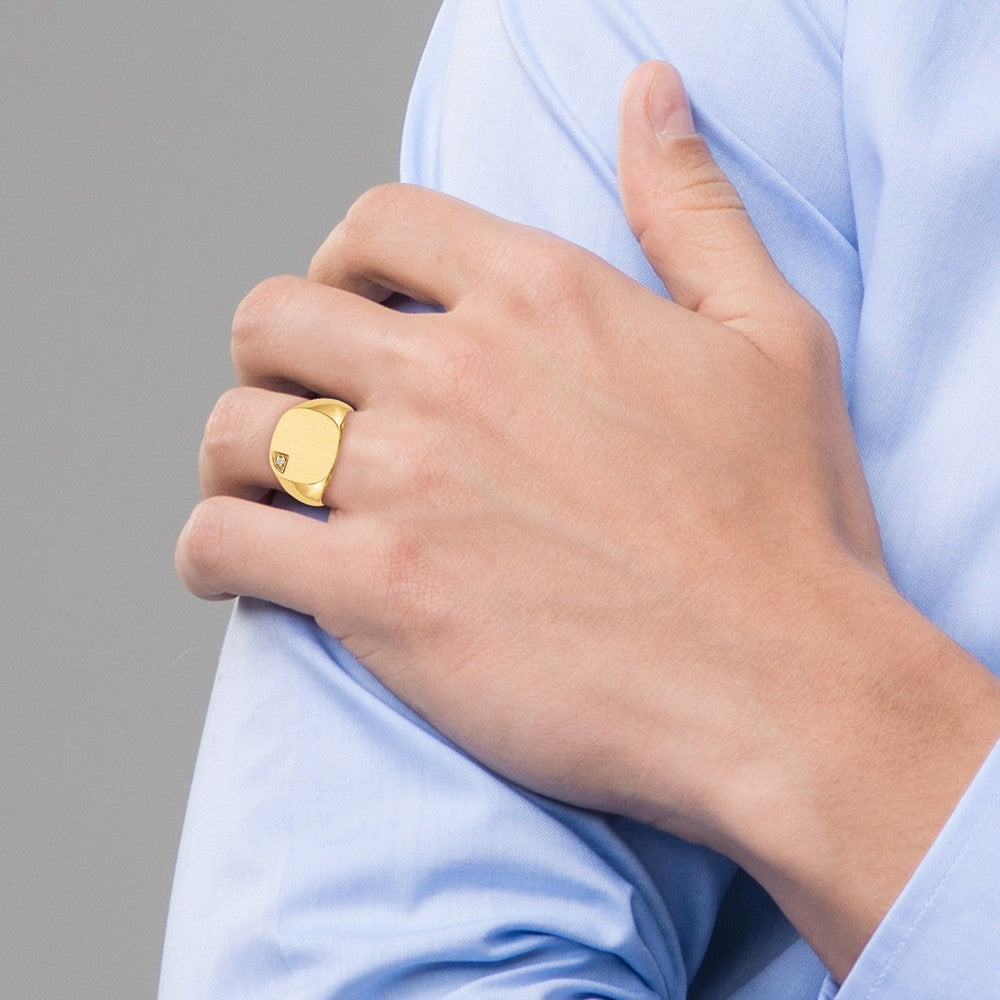 14K Yellow Gold 15.0x15.0mm Closed Back AA Real Diamond Men's Signet Ring
