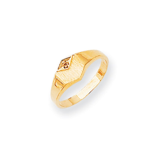 14k Yellow Gold Pointed Top Solid Back 7.4x6.9 Complete Diamond Signet Ring
