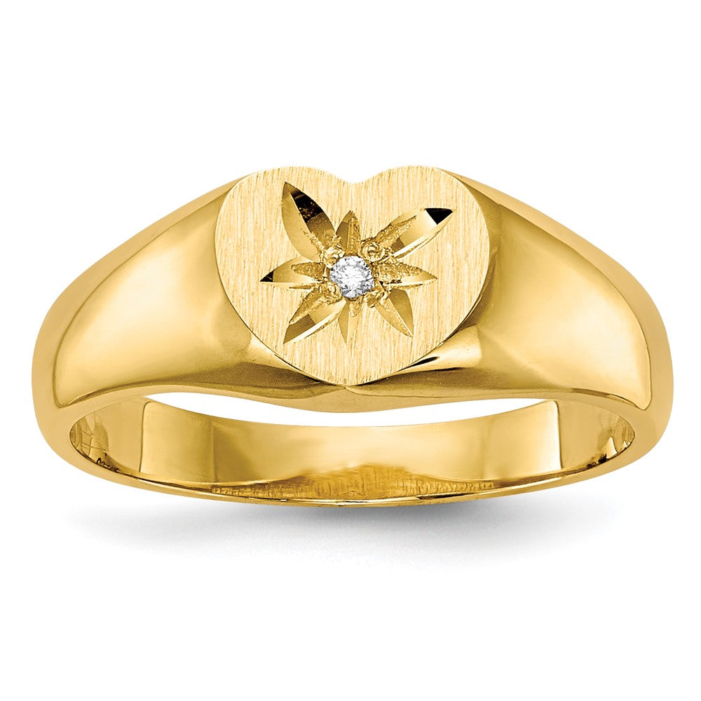 14K Yellow Gold Child's AA Real Diamond Signet Ring