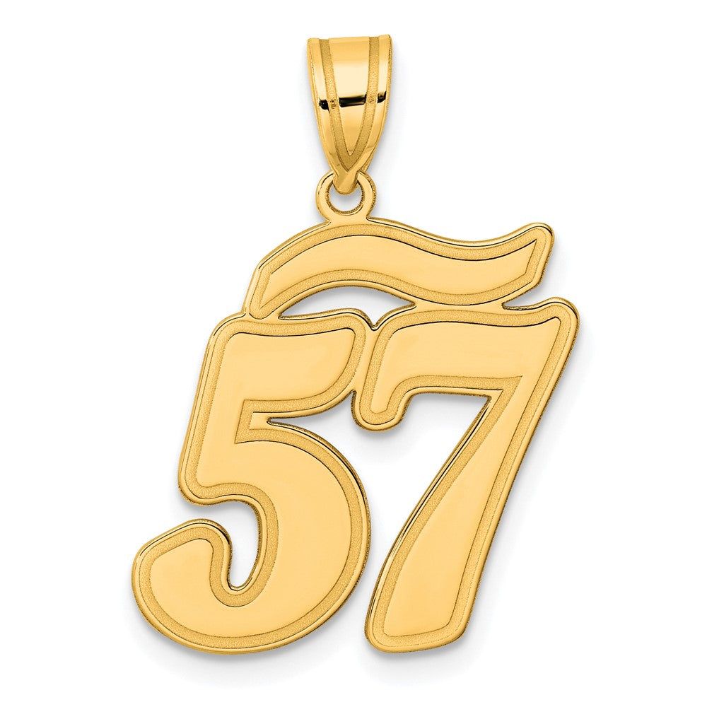 14k Yellow Gold Brushed Border Script Number 57 Pendant