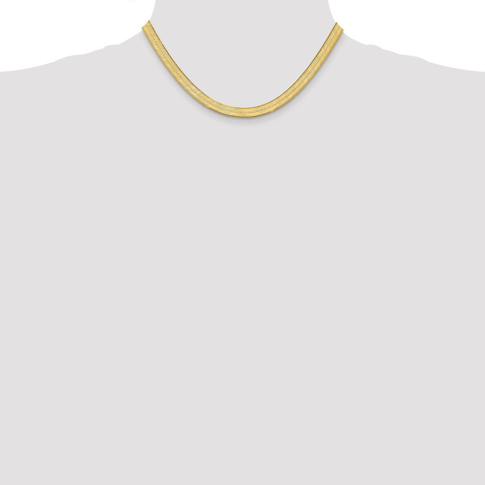14K Yellow Gold 16 inch 6.5mm Silky Herringbone with Lobster Clasp Chain Necklace