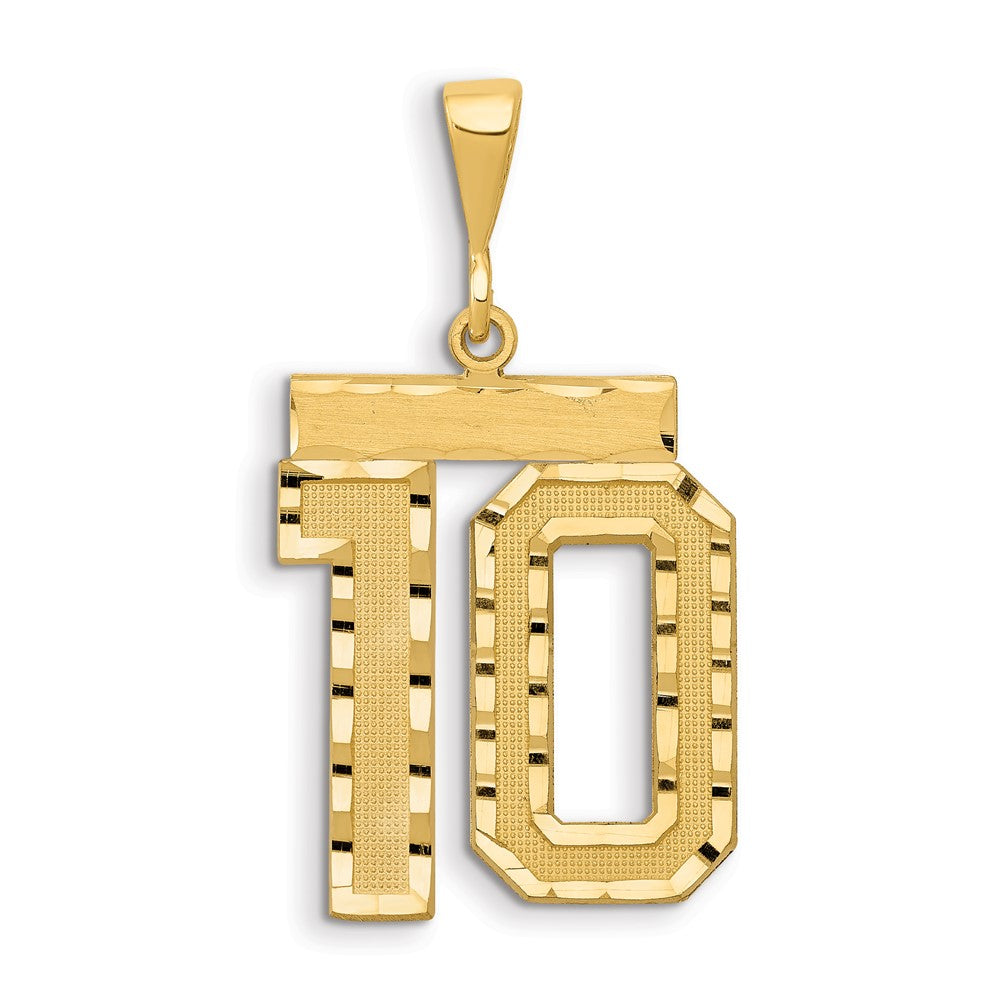14k Yellow Gold Small Brushed Diamond-cut Number 10 Charm