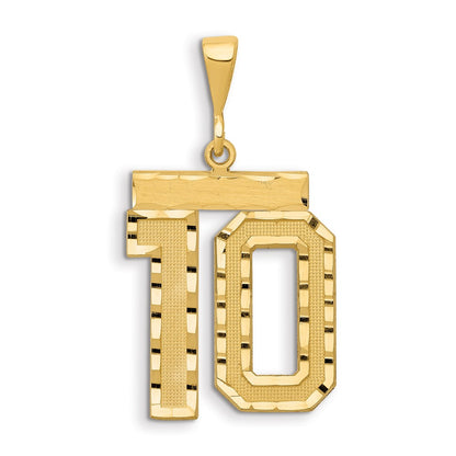 14k Yellow Gold Small Brushed Diamond-cut Number 10 Charm