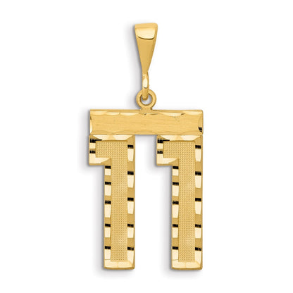 14k Yellow Gold Small Brushed Diamond-cut Number 11 Charm