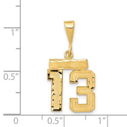 14k Yellow Gold Small Brushed Diamond-cut Number 13 Charm