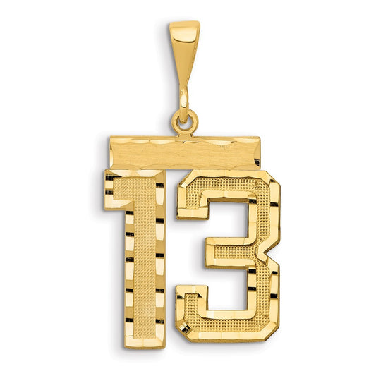 14k Yellow Gold Small Brushed Diamond-cut Number 13 Charm