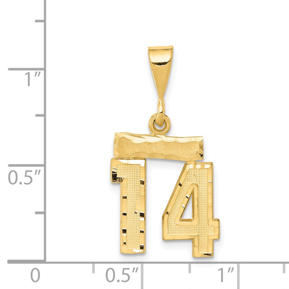 14k Yellow Gold Small Brushed Diamond-cut Number 14 Charm