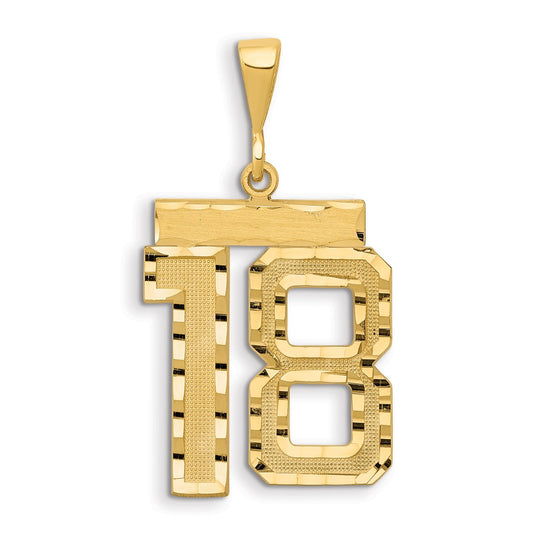 14k Yellow Gold Small Brushed Diamond-cut Number 18 Charm