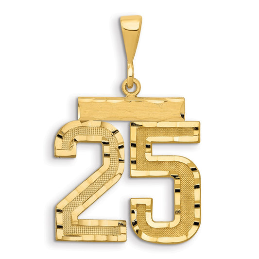 14k Yellow Gold Small Brushed Diamond-cut Number 25 Charm