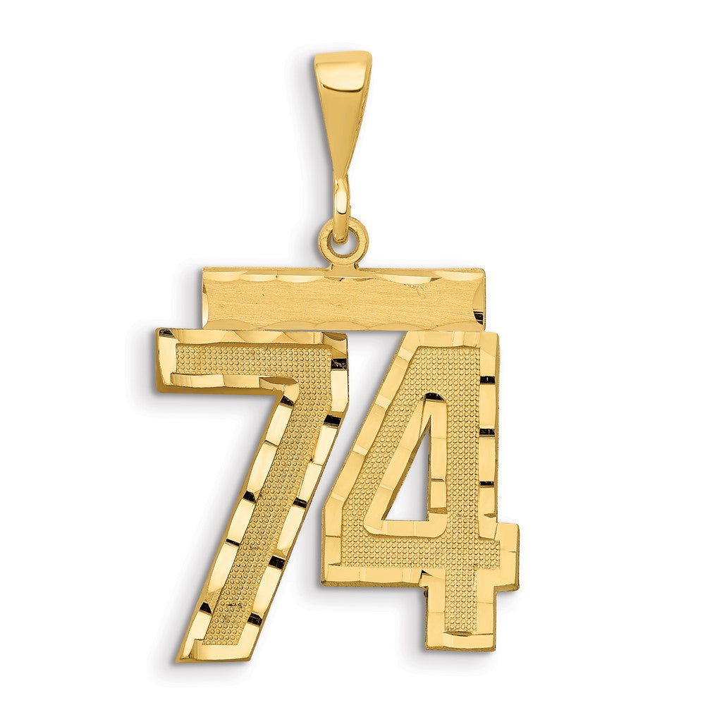 14k Yellow Gold Small Brushed Diamond-cut Number 74 Charm