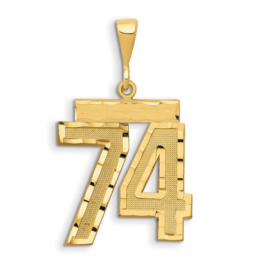 14k Yellow Gold Small Brushed Diamond-cut Number 74 Charm