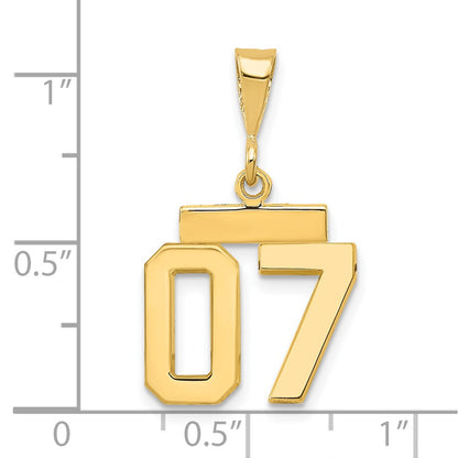 14k Yellow Gold Small Polished Number 07 on Top Charm