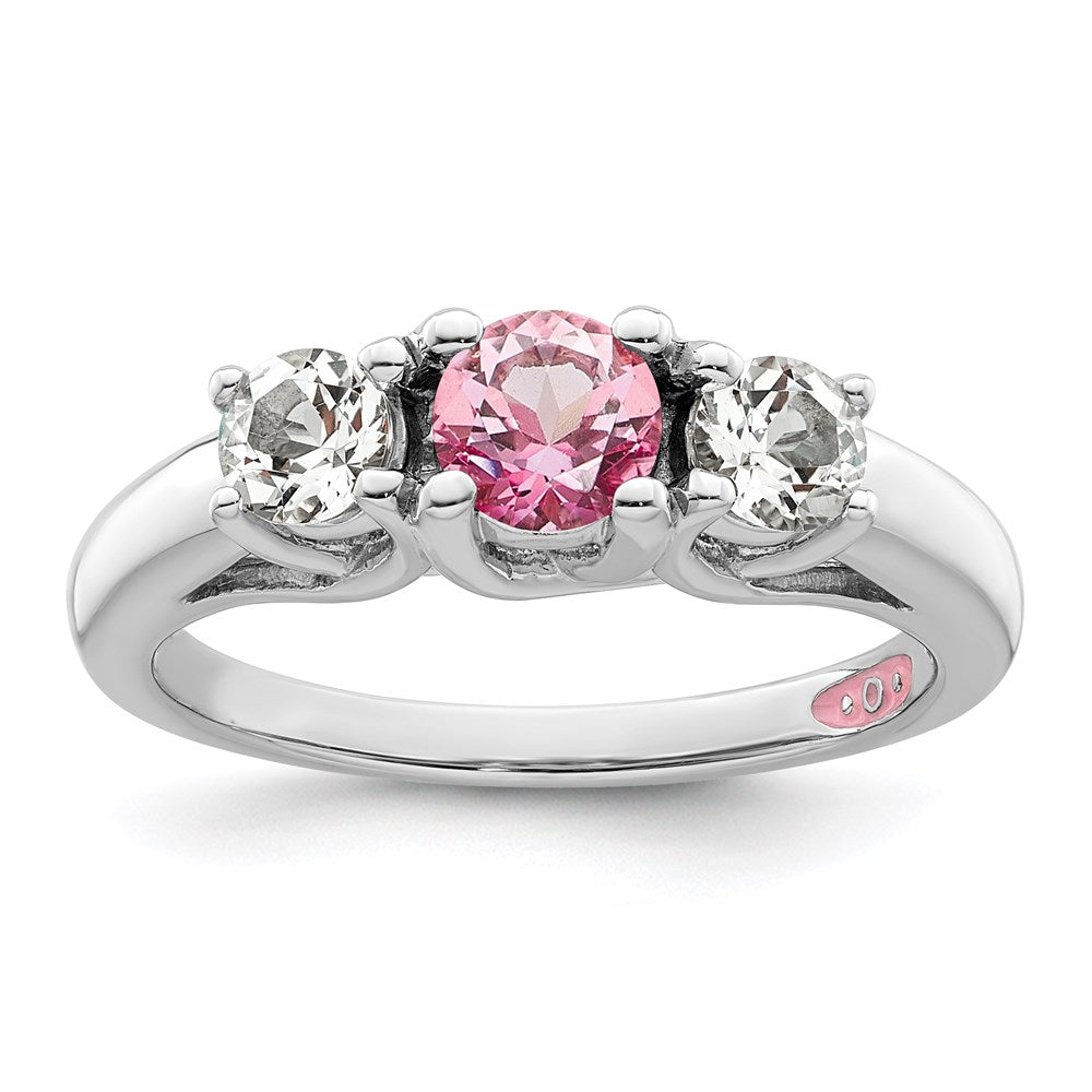 Survivor Collection Sterling Silver Rhodium-plated Clear and Pink Swarovski Topaz Pamela Ring