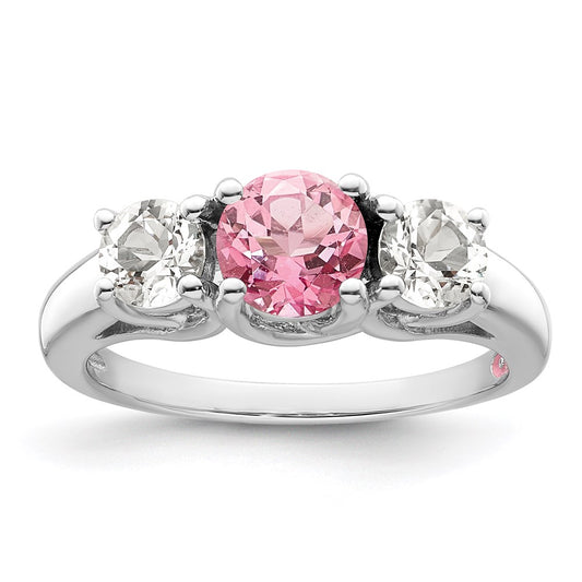 Survivor Collection Sterling Silver Rhodium-plated Clear Pink Swarovski Topaz Pamela Ring