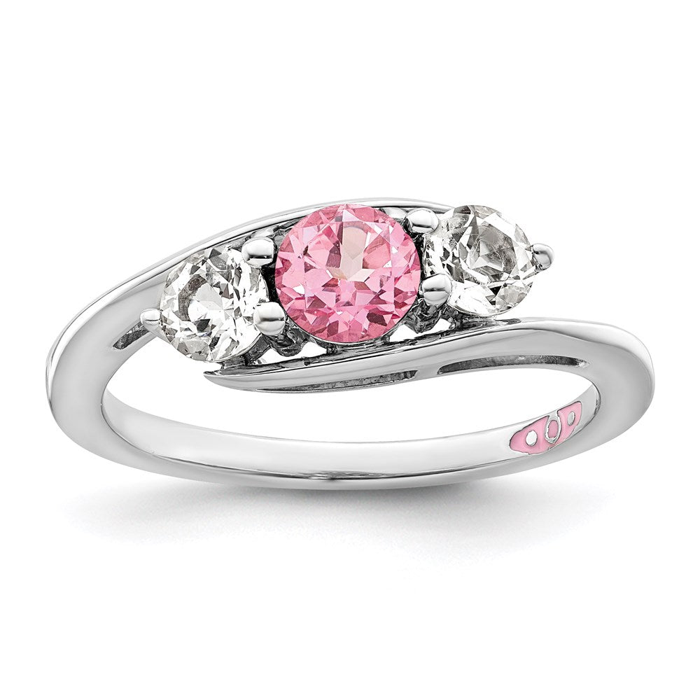 Survivor Collection Sterling Silver Rhodium-plated White and Pink Swarovski Topaz Sue Ring