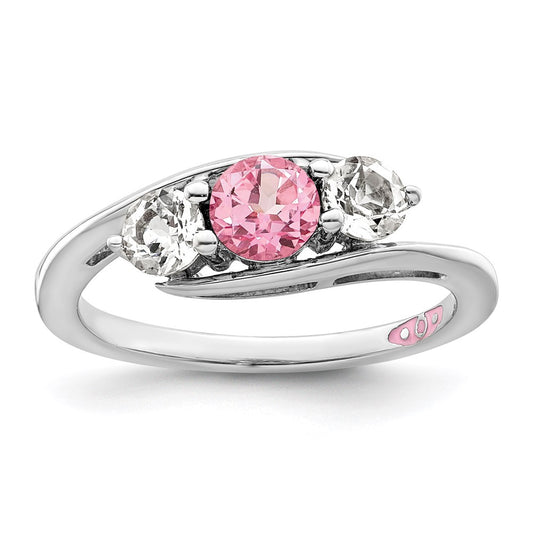 Survivor Collection Sterling Silver Rhodium-plated White and Pink Swarovski Topaz Sue Ring