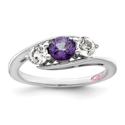 Survivor Collection Sterling Silver Rhodium-plated White and Purple Swarovski Topaz Sue Ring