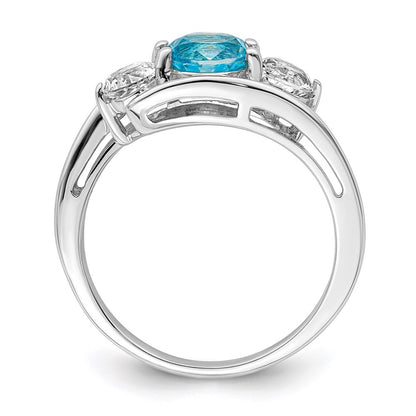 Survivor Collection Sterling Silver Rhodium-plated White and Blue Swarovski Topaz Sue Ring