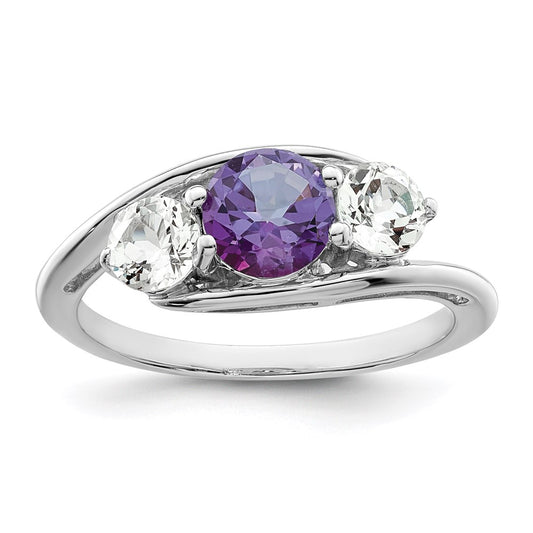 Survivor Collection Sterling Silver Rhodium-plated White and Purple Swarovski Topaz Sue Ring