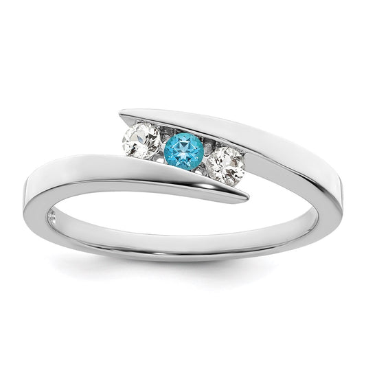 Survivor Collection Sterling Silver Rhodium-plated White and Blue Swarovski Topaz Circle of Strength Ring