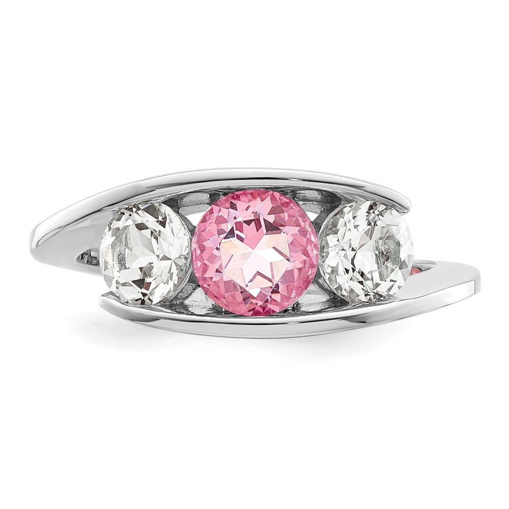 Survivor Collection Sterling Silver Rhodium-plated White and Pink Swarovski Topaz Journey Ring