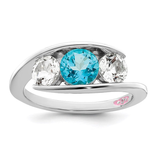 Survivor Collection Sterling Silver Rhodium-plated White and Blue Swarovski Topaz Journey Ring