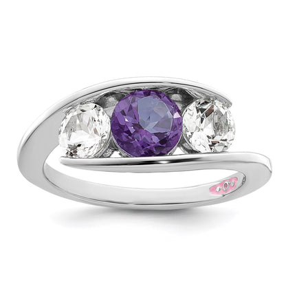 Survivor Collection Sterling Silver Rhodium-plated White and Purple Swarovski Topaz Journey Ring